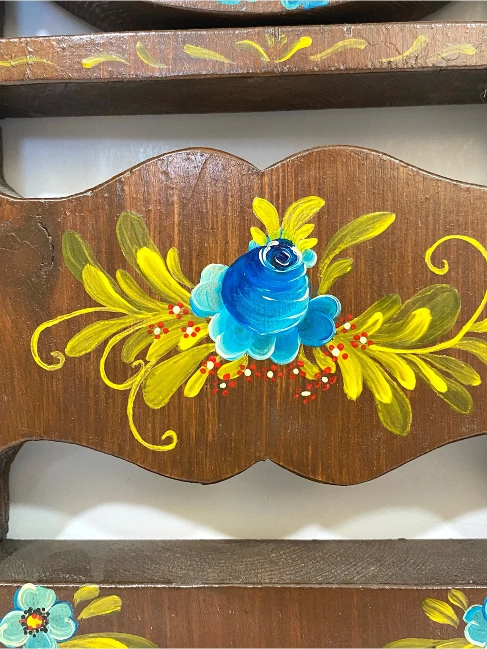 Hand-Painted Scandinavian Wooden Wall Clock with Blue Floral Design